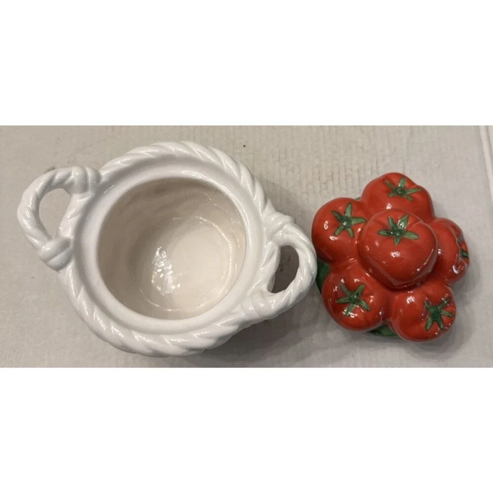 FITZ & FLOYD Tomatoes On The Vine SUGAR BOWL and CREAMER SET Vintage 1992 MINT